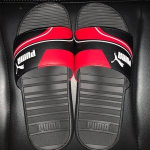 Red and Black Puma Slides